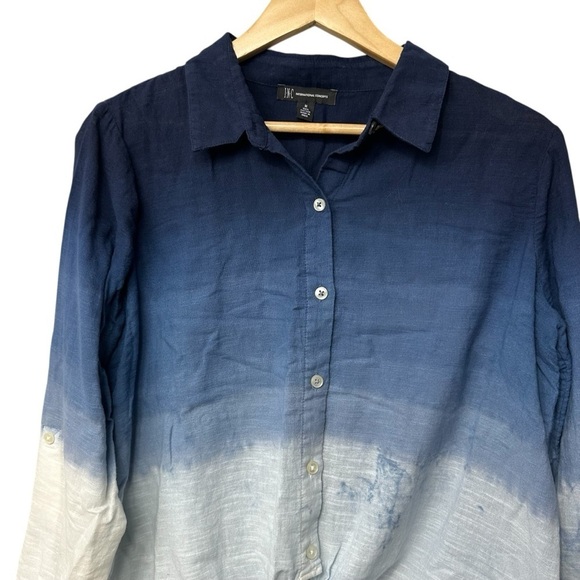 INC International Concepts Blue Cotton Long Sleeve Summer Blouse, M - Picture 4 of 10